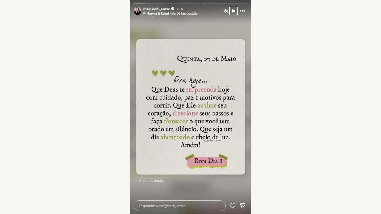 Margareth Serrão publica mensagem enigmática após encontro com Zé Felipe